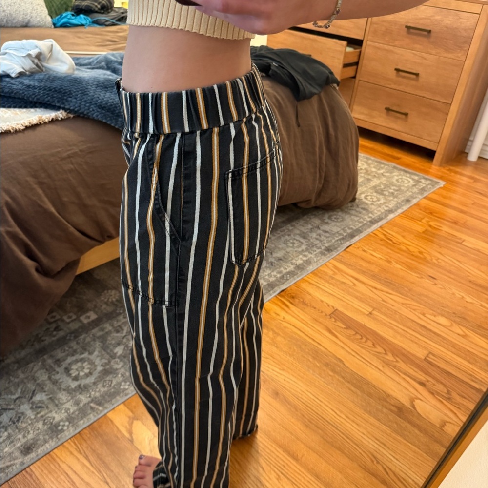 Lioness Black Striped Trousers with Cream & Mustard Accents